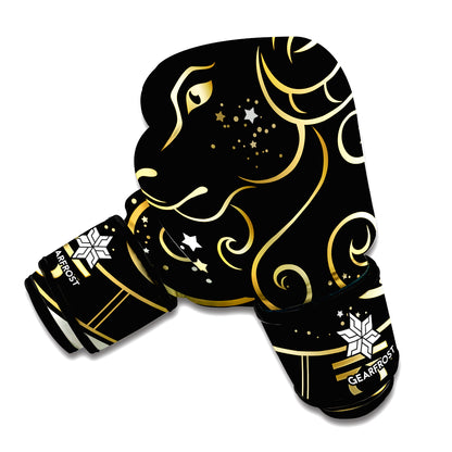 Gold And Black Aries Sign Print Boxing Gloves