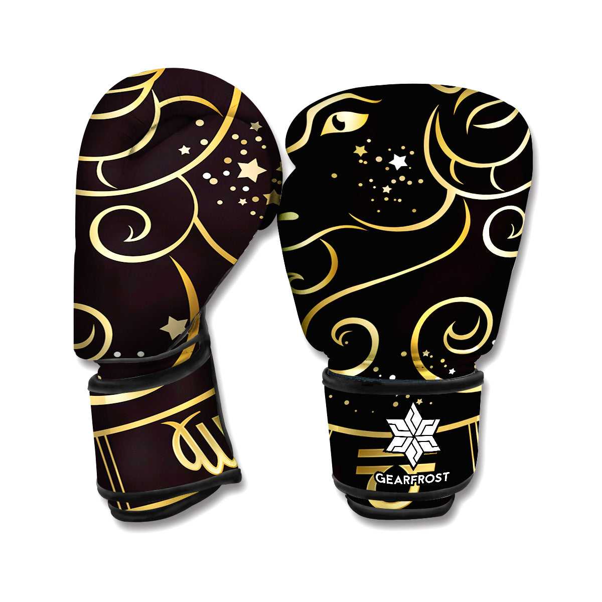 Gold And Black Aries Sign Print Boxing Gloves