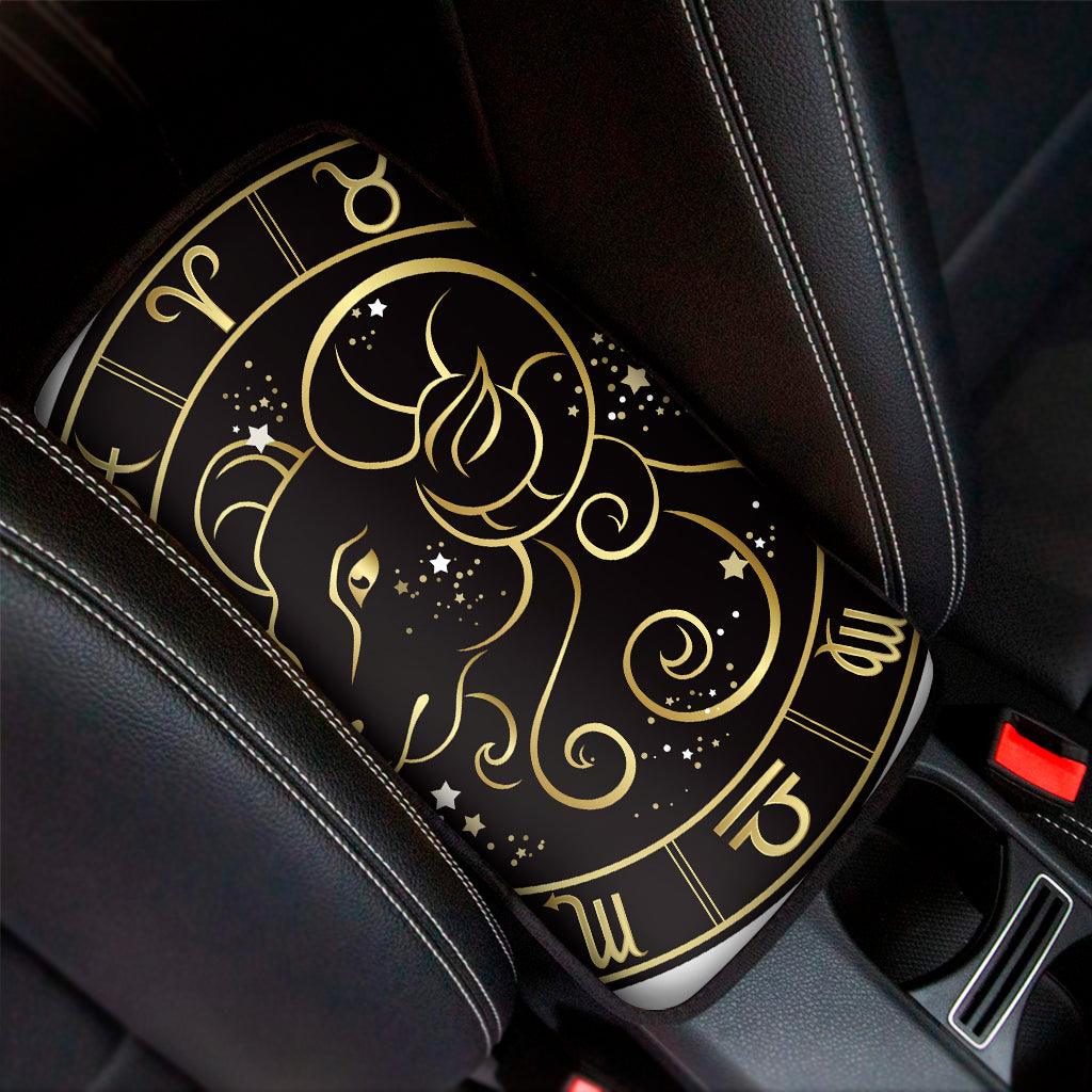 Gold And Black Aries Sign Print Car Center Console Cover