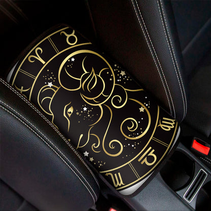 Gold And Black Aries Sign Print Car Center Console Cover