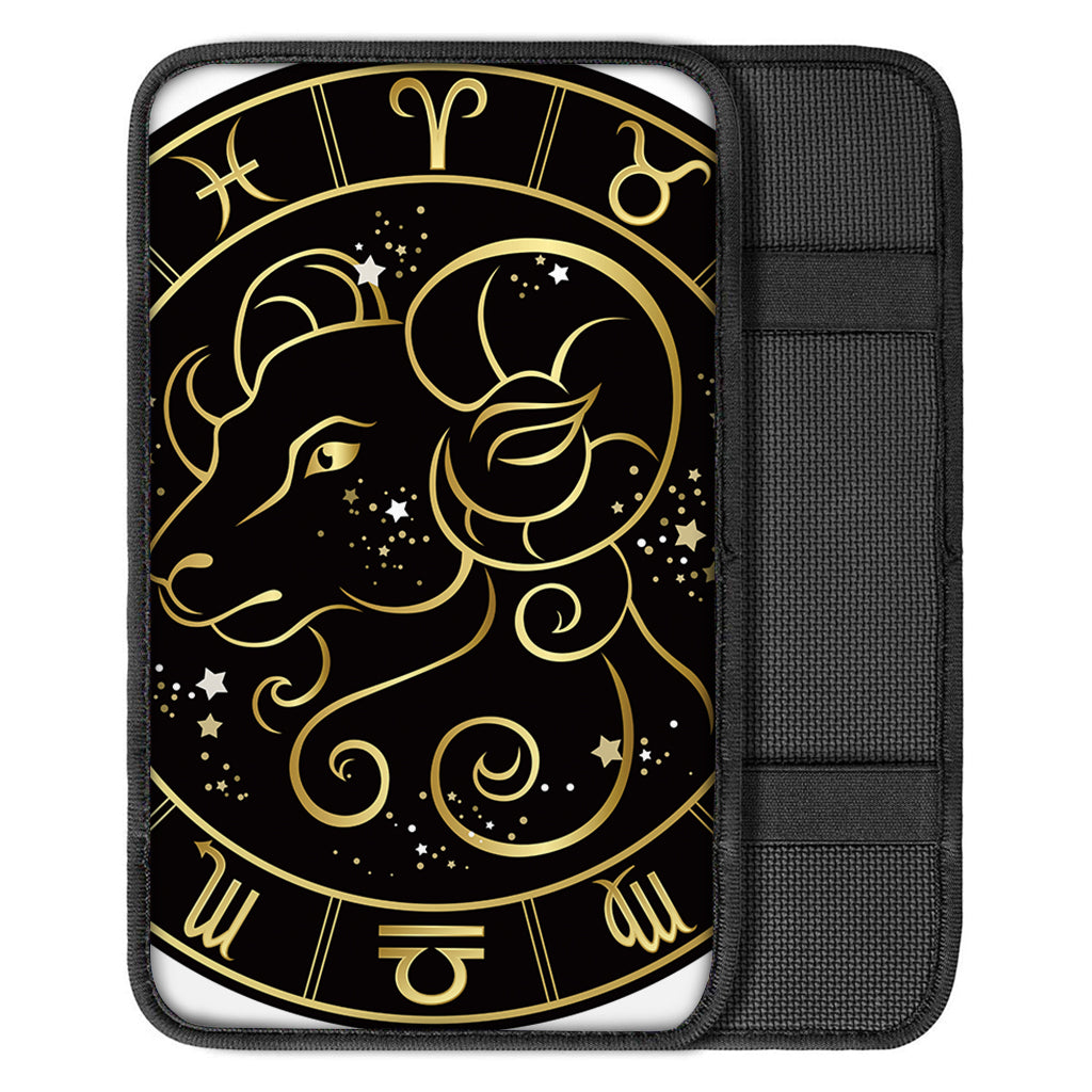 Gold And Black Aries Sign Print Car Center Console Cover
