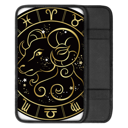 Gold And Black Aries Sign Print Car Center Console Cover