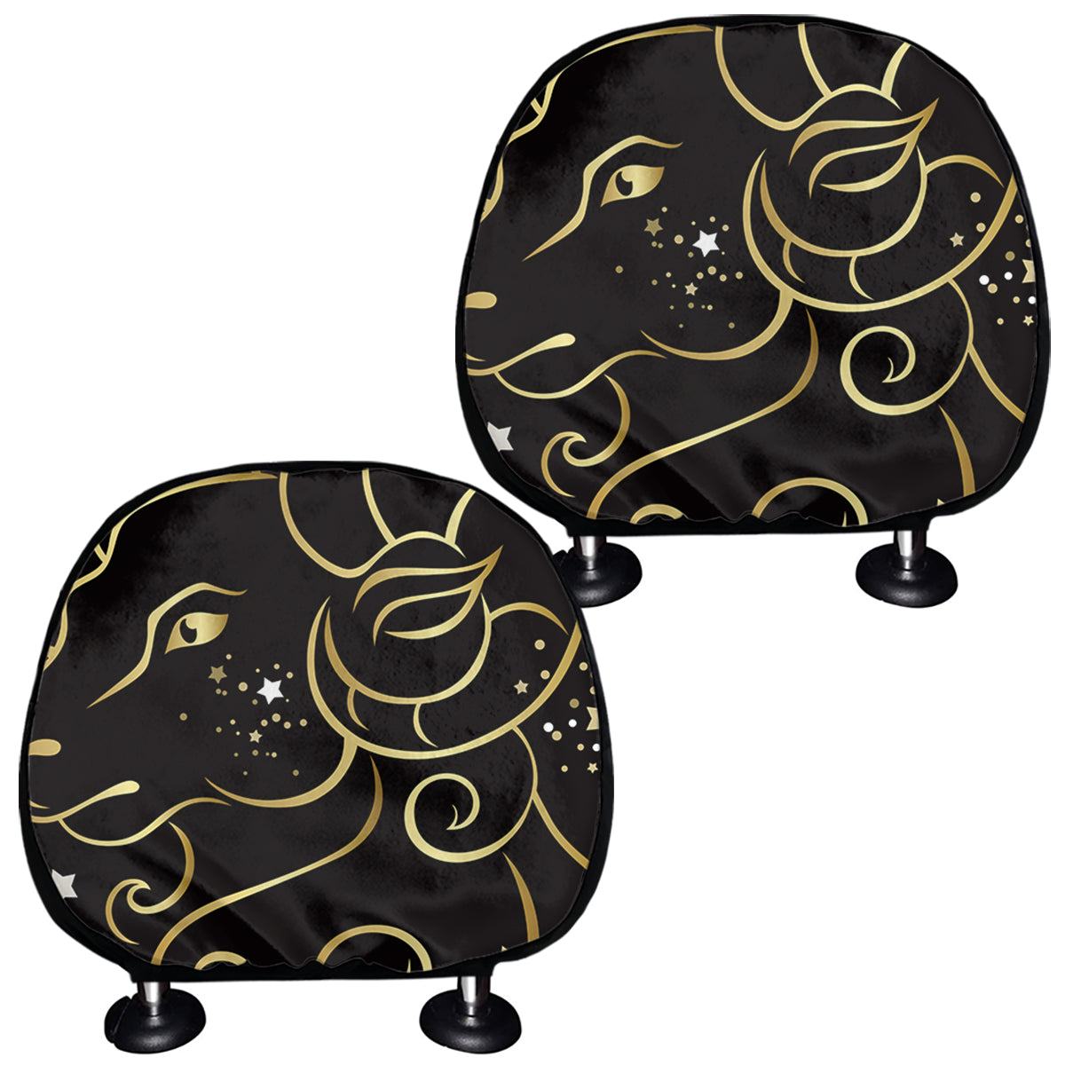 Gold And Black Aries Sign Print Car Headrest Covers