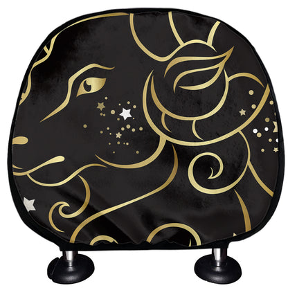 Gold And Black Aries Sign Print Car Headrest Covers