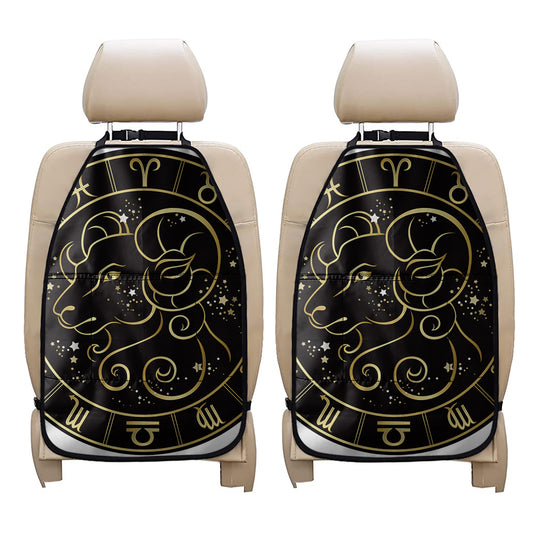 Gold And Black Aries Sign Print Car Seat Organizers