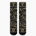 Gold And Black Aries Sign Print Crew Socks