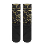 Gold And Black Aries Sign Print Crew Socks