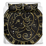 Gold And Black Aries Sign Print Duvet Cover Bedding Set