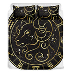 Gold And Black Aries Sign Print Duvet Cover Bedding Set