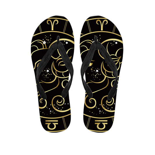 Gold And Black Aries Sign Print Flip Flops