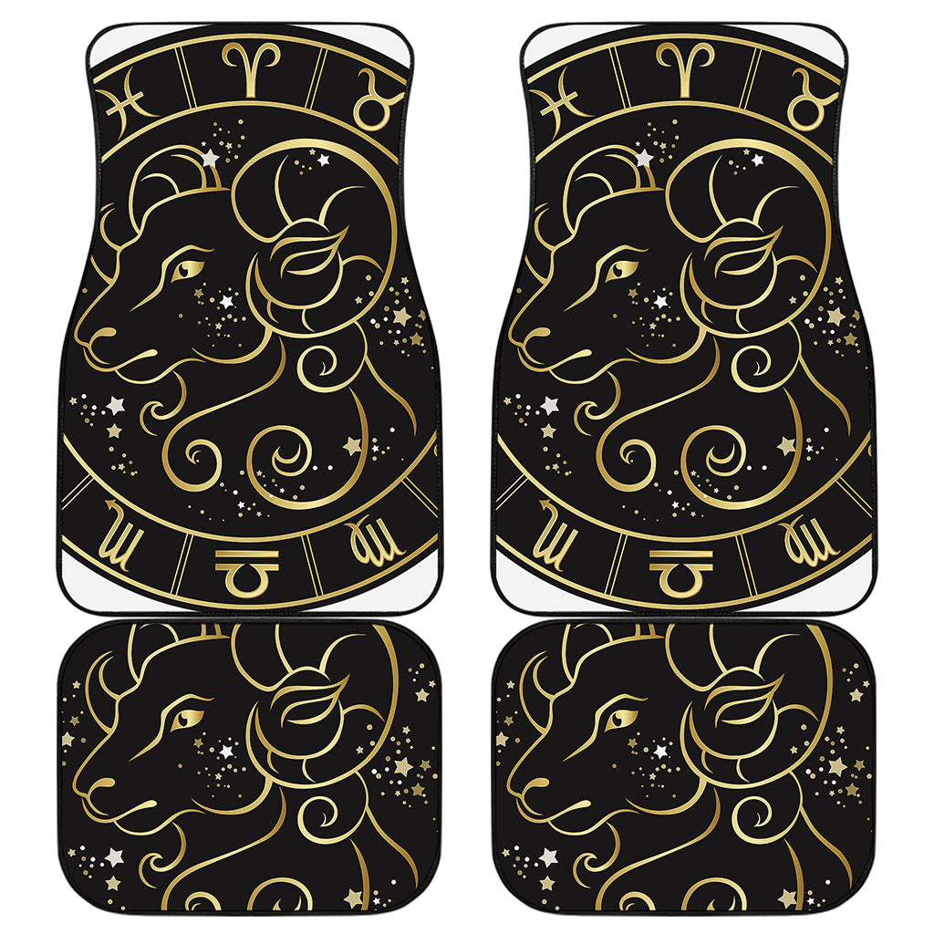 Gold And Black Aries Sign Print Front and Back Car Floor Mats