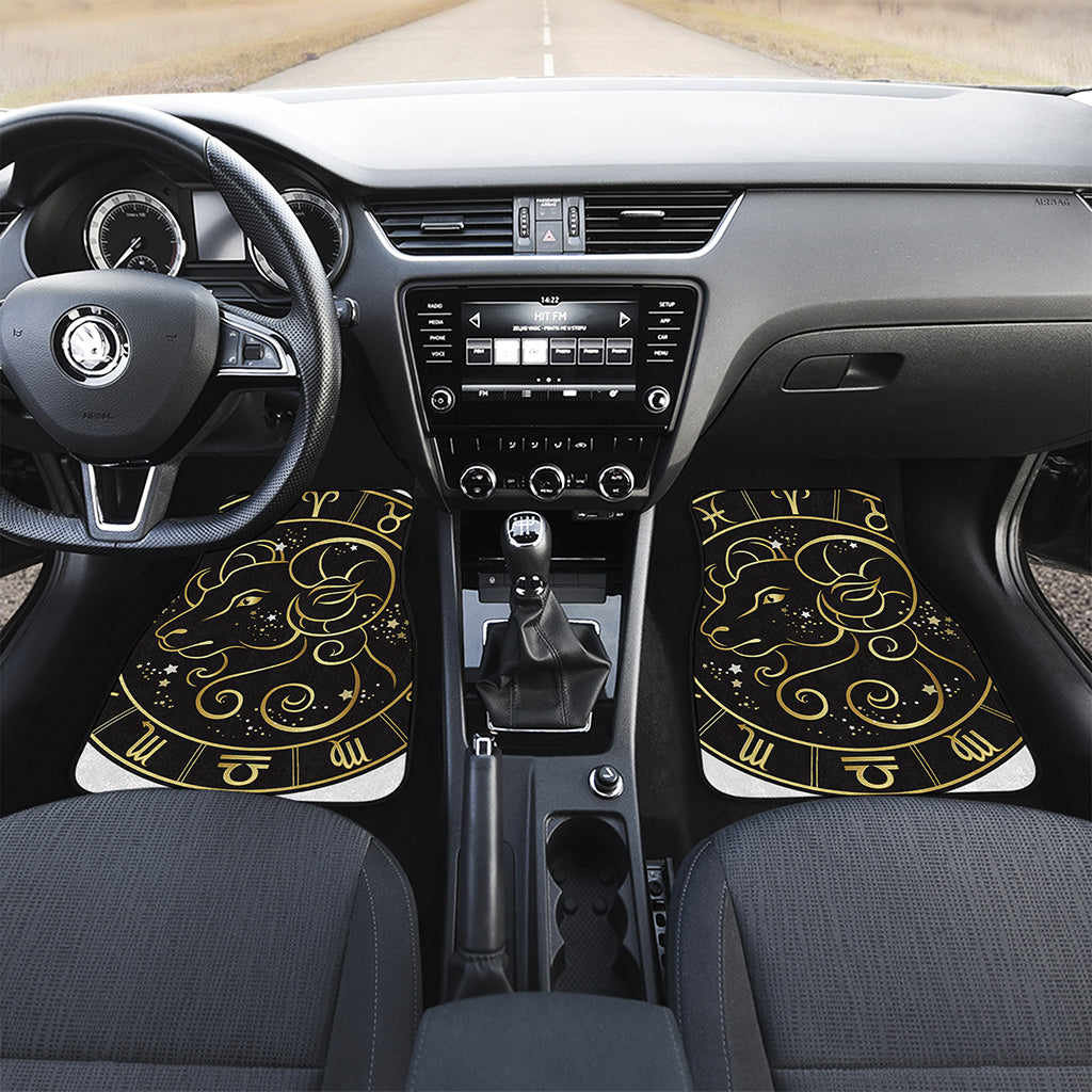 Gold And Black Aries Sign Print Front and Back Car Floor Mats
