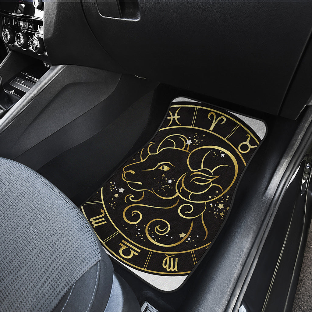 Gold And Black Aries Sign Print Front and Back Car Floor Mats