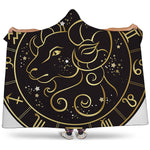 Gold And Black Aries Sign Print Hooded Blanket