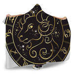 Gold And Black Aries Sign Print Hooded Blanket