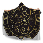 Gold And Black Aries Sign Print Hooded Blanket