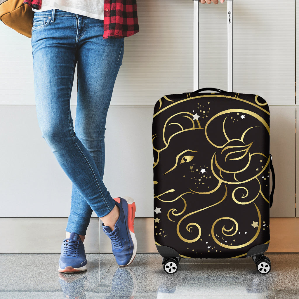 Gold And Black Aries Sign Print Luggage Cover
