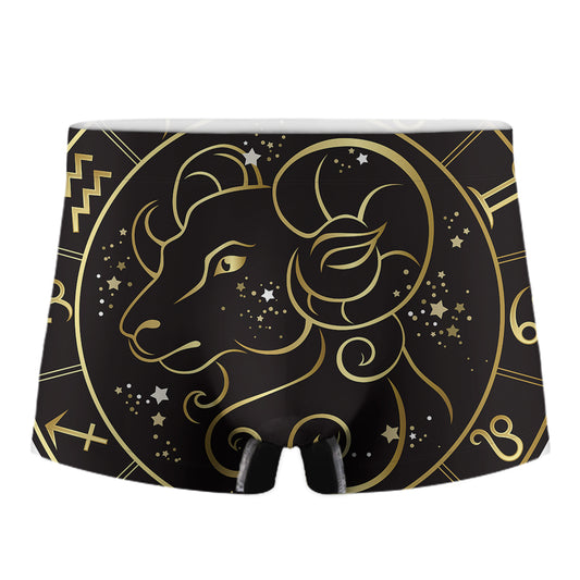 Gold And Black Aries Sign Print Men's Boxer Briefs