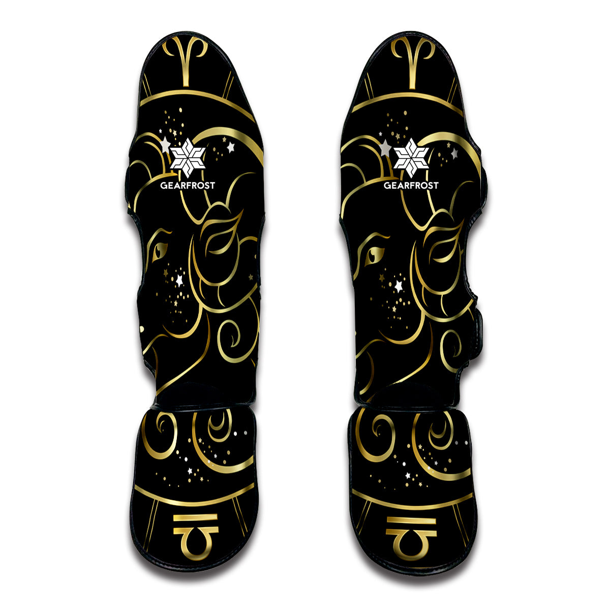 Gold And Black Aries Sign Print Muay Thai Shin Guard