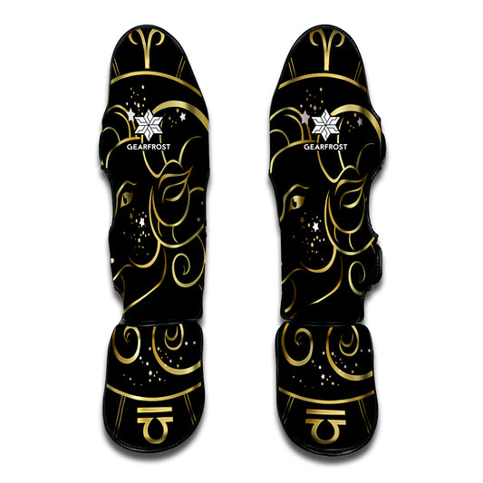 Gold And Black Aries Sign Print Muay Thai Shin Guard