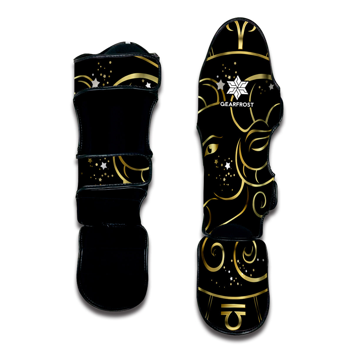 Gold And Black Aries Sign Print Muay Thai Shin Guard
