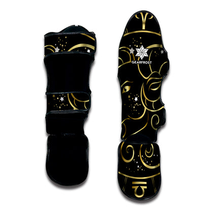 Gold And Black Aries Sign Print Muay Thai Shin Guard