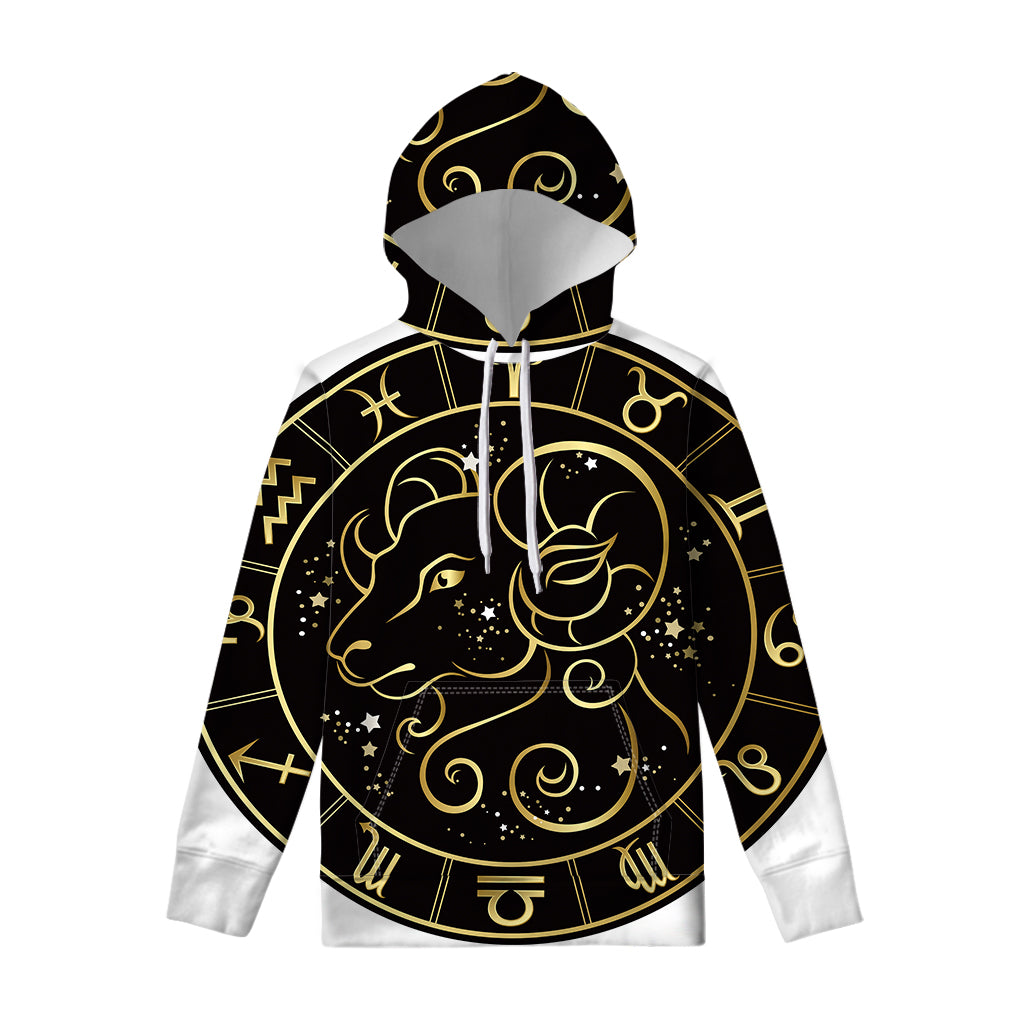 Gold And Black Aries Sign Print Pullover Hoodie