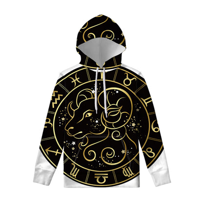 Gold And Black Aries Sign Print Pullover Hoodie