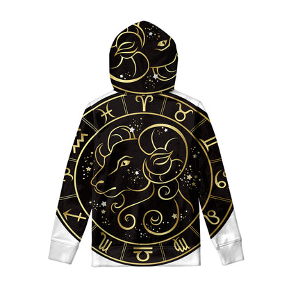 Gold And Black Aries Sign Print Pullover Hoodie