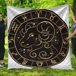 Gold And Black Aries Sign Print Quilt