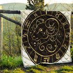 Gold And Black Aries Sign Print Quilt
