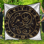 Gold And Black Aries Sign Print Quilt