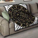 Gold And Black Aries Sign Print Quilt