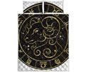 Gold And Black Aries Sign Print Quilt Bed Set