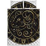 Gold And Black Aries Sign Print Quilt Bed Set