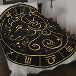 Gold And Black Aries Sign Print Quilt Bed Set