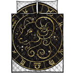 Gold And Black Aries Sign Print Quilt Bed Set