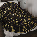 Gold And Black Aries Sign Print Quilt Bed Set