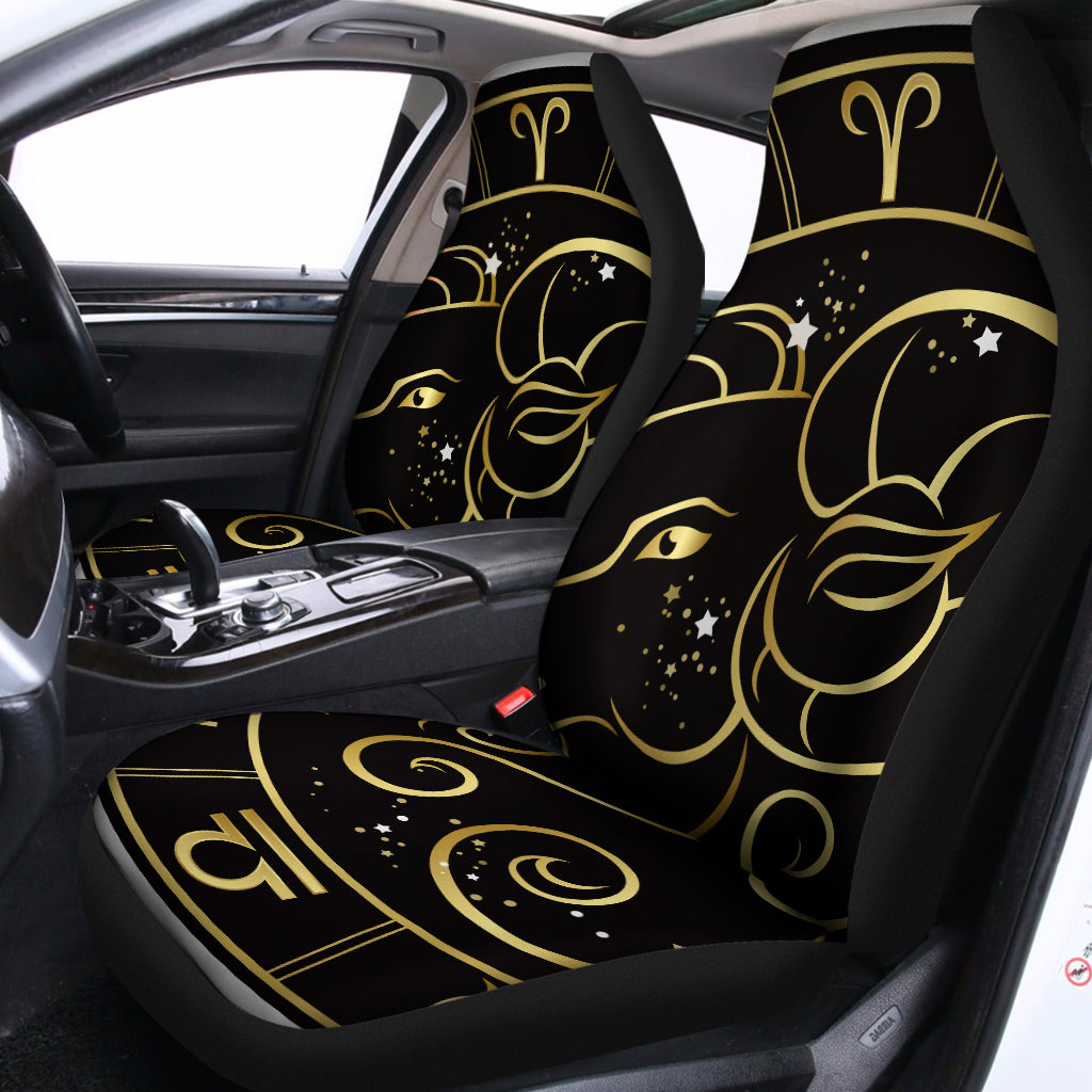 Gold And Black Aries Sign Print Universal Fit Car Seat Covers