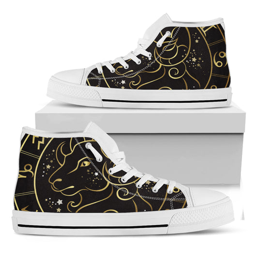 Gold And Black Aries Sign Print White High Top Shoes