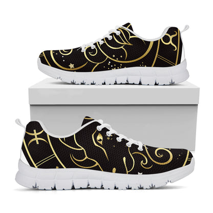 Gold And Black Aries Sign Print White Sneakers