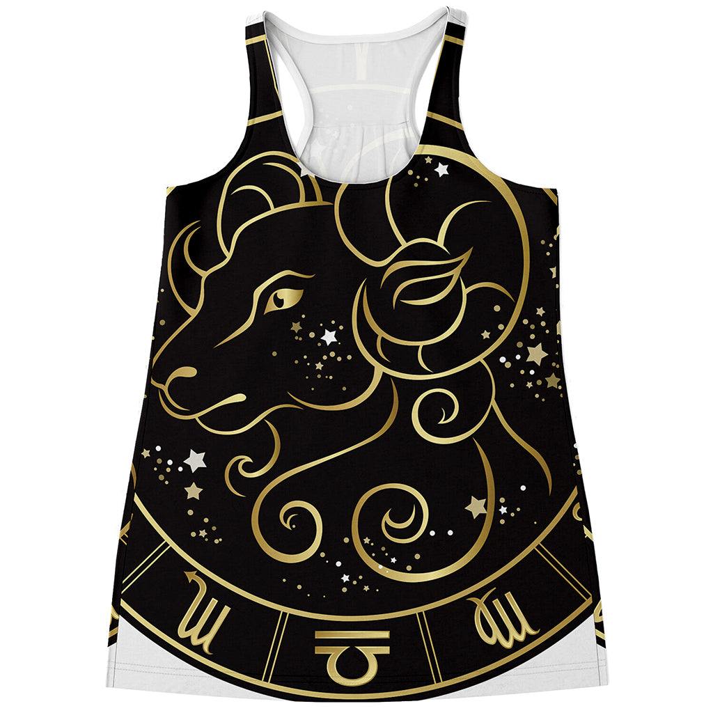Gold And Black Aries Sign Print Women's Racerback Tank Top