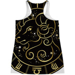 Gold And Black Aries Sign Print Women's Racerback Tank Top