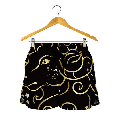 Gold And Black Aries Sign Print Women's Shorts