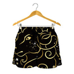 Gold And Black Aries Sign Print Women's Shorts