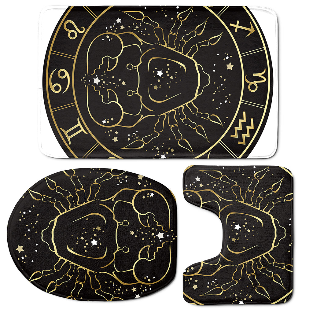 Gold And Black Cancer Sign Print 3 Piece Bath Mat Set