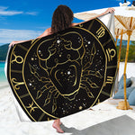 Gold And Black Cancer Sign Print Beach Sarong Wrap