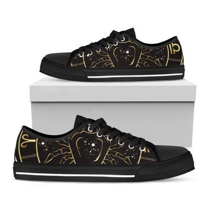 Gold And Black Cancer Sign Print Black Low Top Shoes 