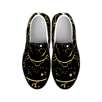 Gold And Black Cancer Sign Print Black Slip On Shoes