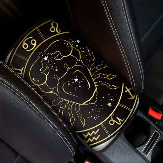 Gold And Black Cancer Sign Print Car Center Console Cover